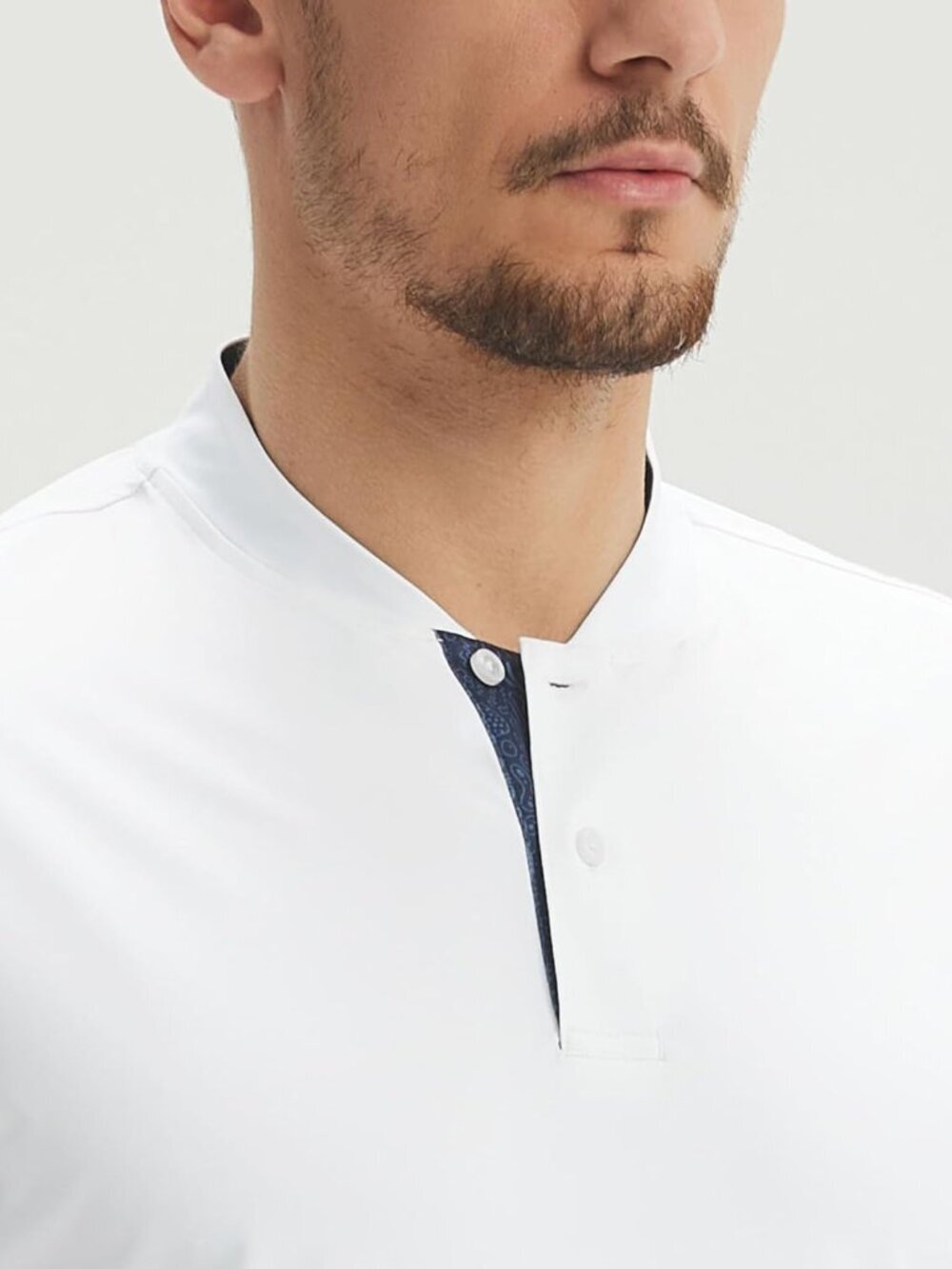 Men White Collarless Golf Shirt Short Sleeve Dry Fit Moisture Wicking Henley Tee - Picture 5 of 6